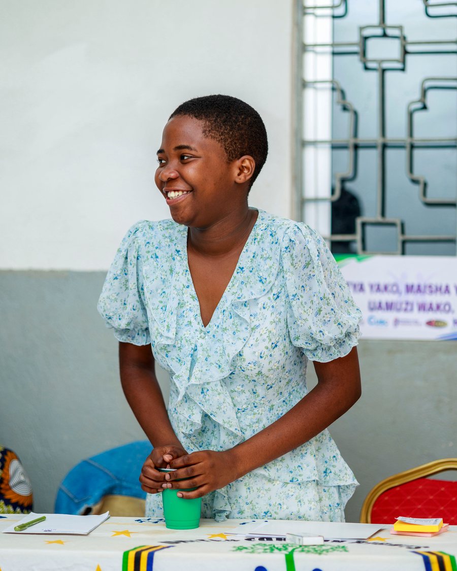 A smiling participant during a health session
